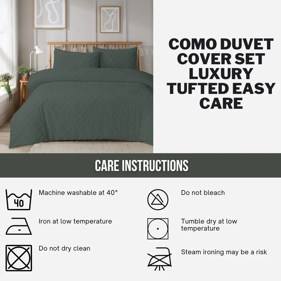 Como Tufted Duvet Cover Set with Pillowcases Grey Natural White Elegant Easy-Care Bedding Single Double King Sizes - Image 10