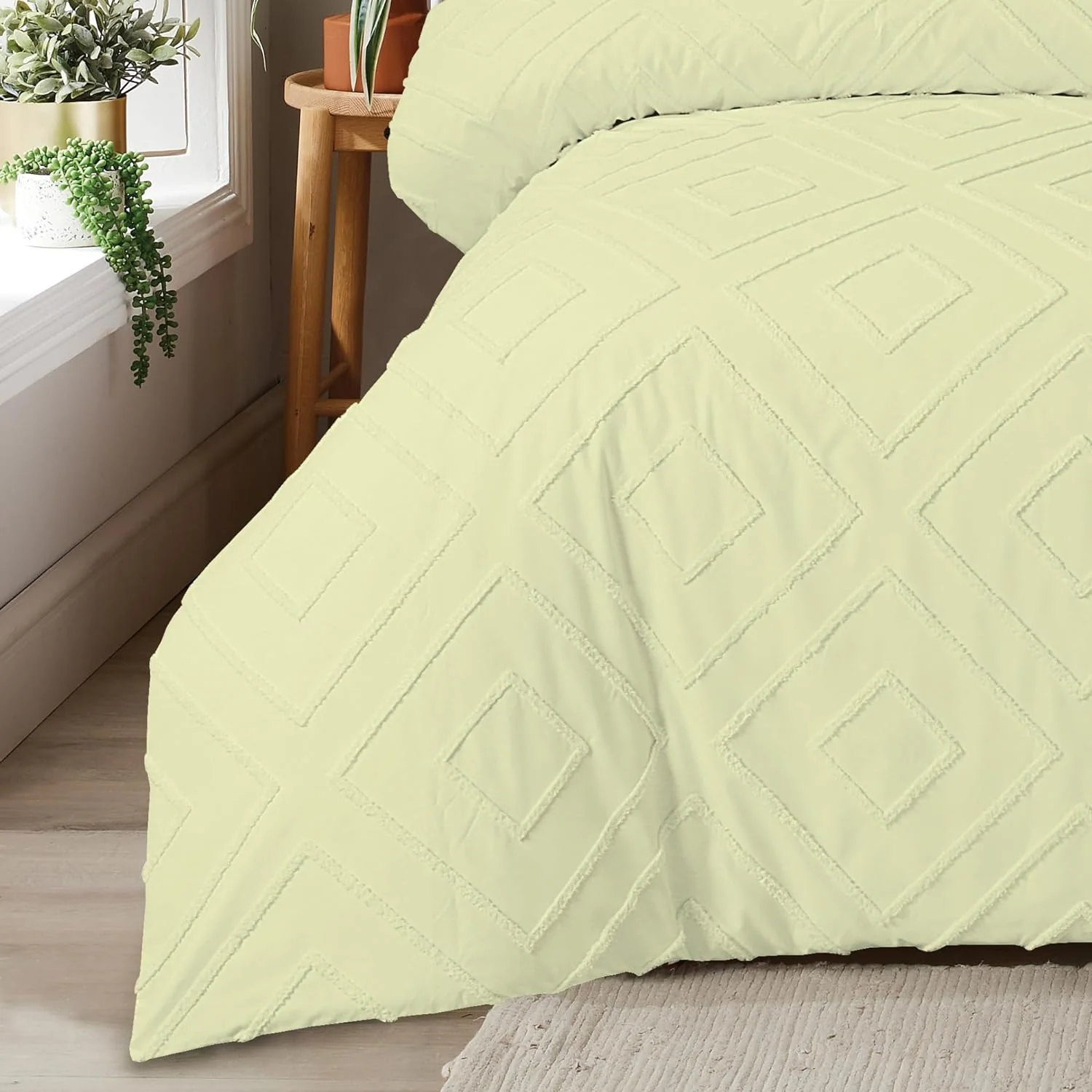 Como Tufted Duvet Cover Set with Pillowcases Grey Natural White Elegant Easy-Care Bedding Single Double King Sizes - Image 13