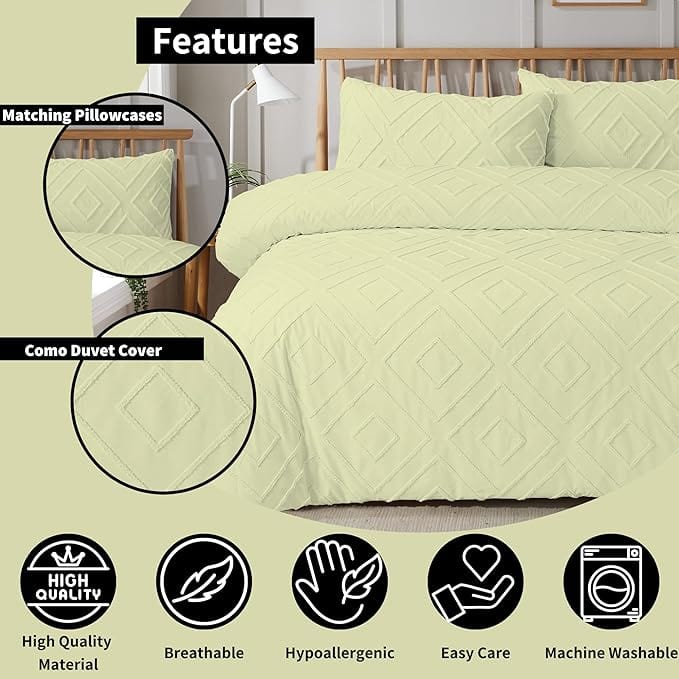 Como Tufted Duvet Cover Set with Pillowcases Grey Natural White Elegant Easy-Care Bedding Single Double King Sizes - Image 14