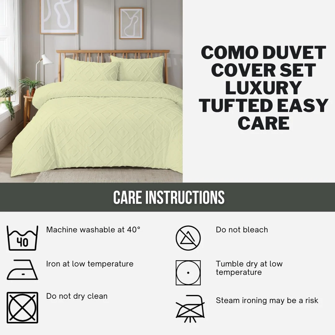 Como Tufted Duvet Cover Set with Pillowcases Grey Natural White Elegant Easy-Care Bedding Single Double King Sizes - Image 15