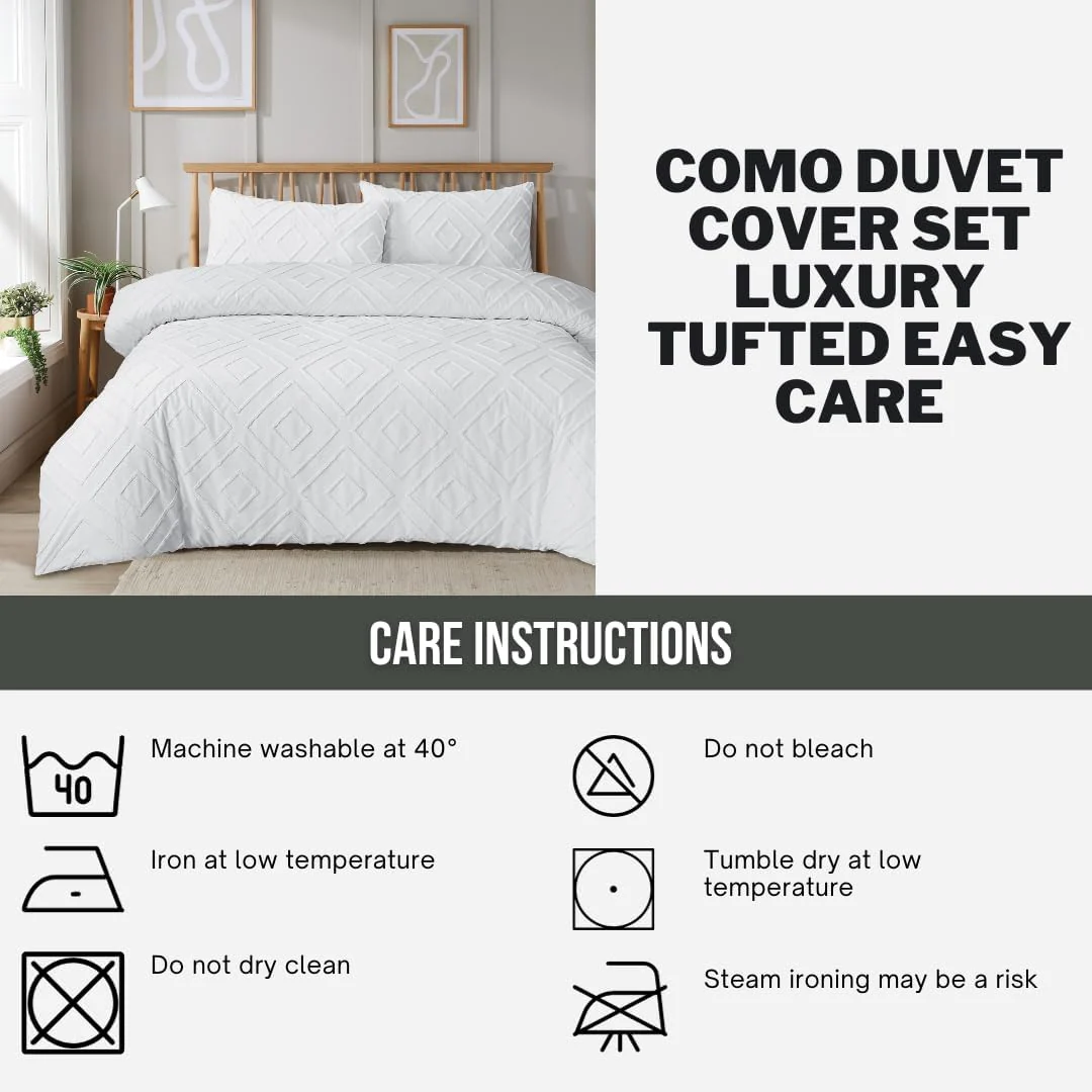 Como Tufted Duvet Cover Set with Pillowcases Grey Natural White Elegant Easy-Care Bedding Single Double King Sizes - Image 5