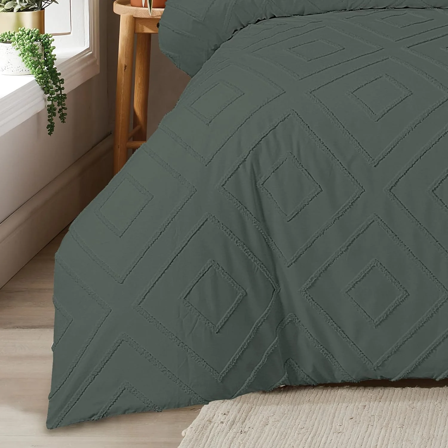 Como Tufted Duvet Cover Set with Pillowcases Grey Natural White Elegant Easy-Care Bedding Single Double King Sizes - Image 6