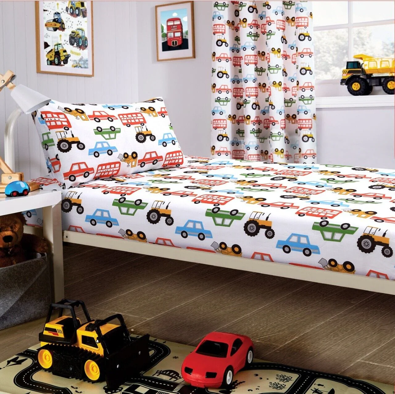 Construction Vehicle Vibrant Kids Duvet Set with Matching Pillowcase Optional Curtains Cotton Blend Bedding for Boys Bedrooms - Image 2