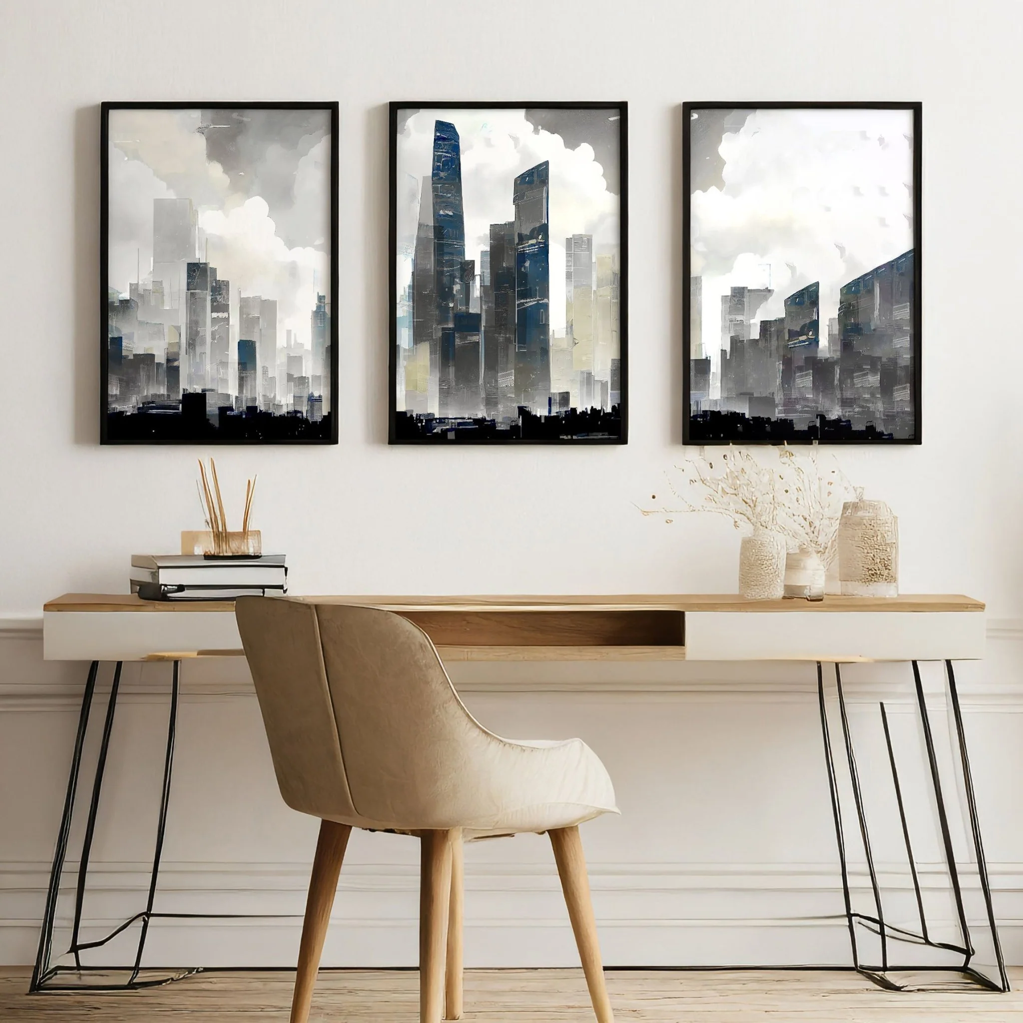 Contemporary Art Wall Decor | Set of 3 Urban Skyscrapers Wall art Prints - Image 5
