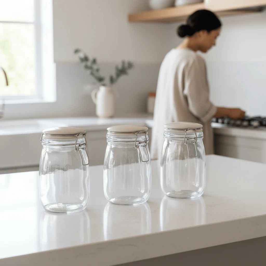 Country Cottage Set of 3 Glass Jars in a Basket - Image 2