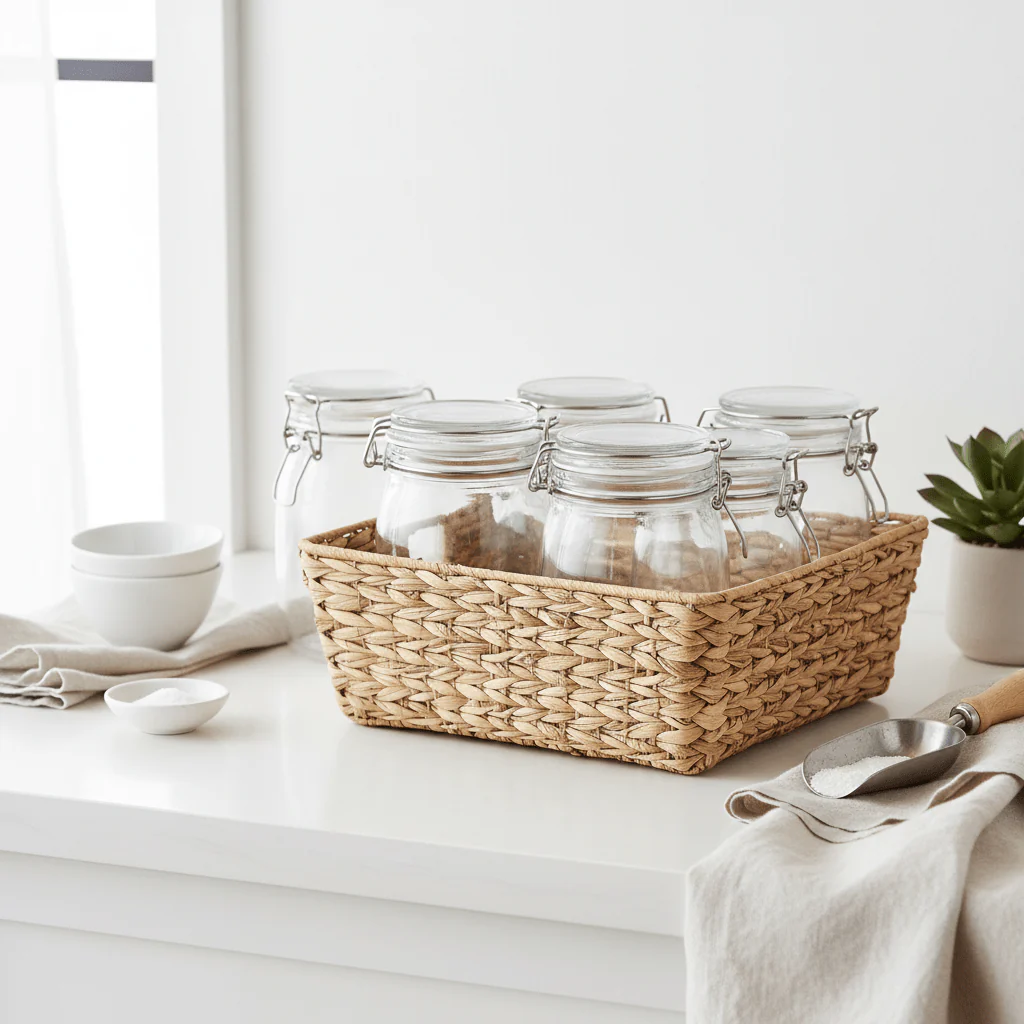 Country Cottage Set of 3 Glass Jars in a Basket - Image 4