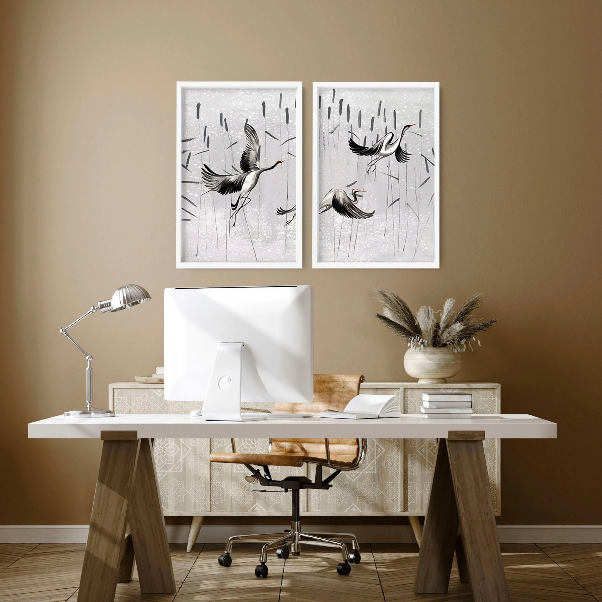 Cranes Japanese Art for home office | Set of 2 wall art prints - Image 4