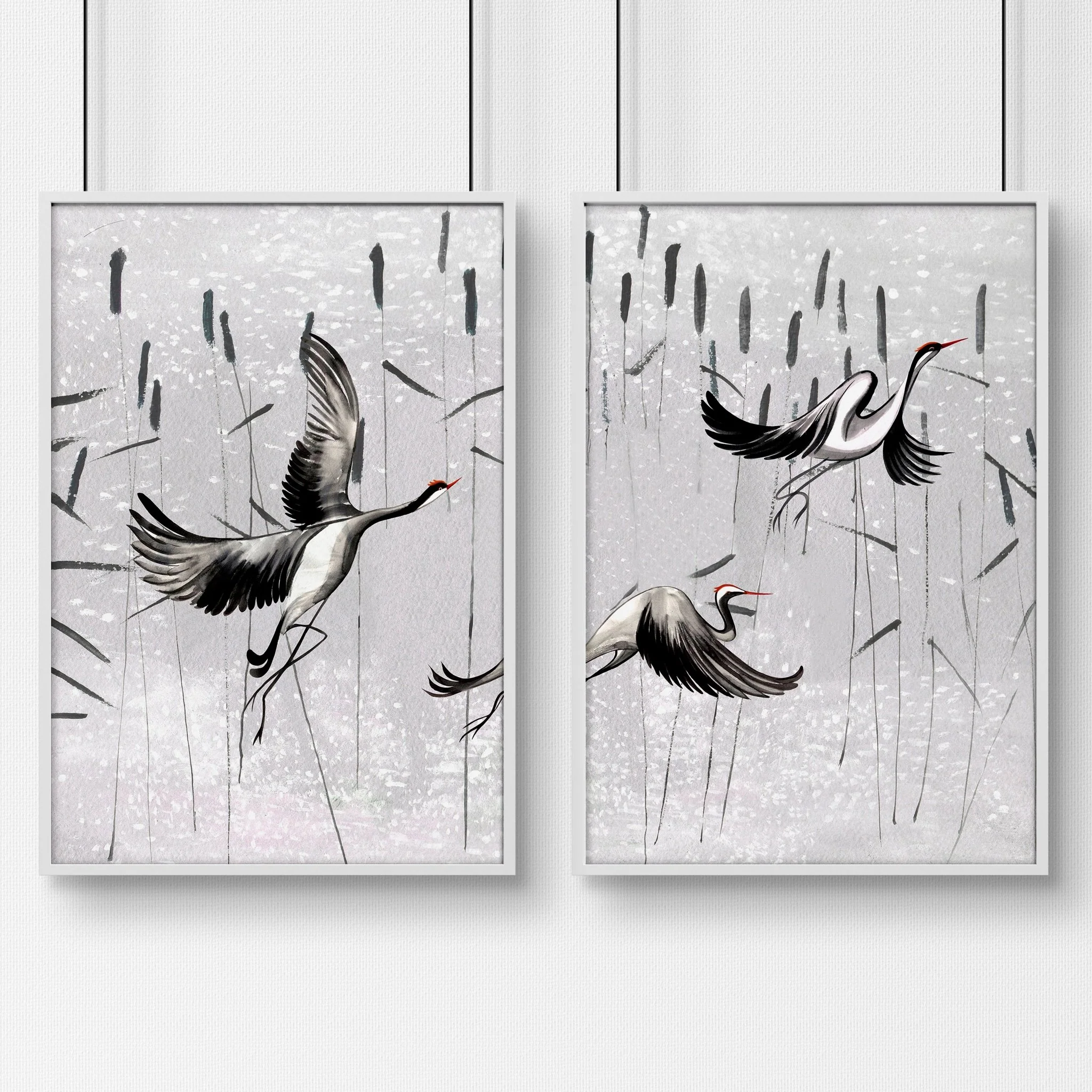 Cranes Japanese Art for home office | Set of 2 wall art prints - Image 8