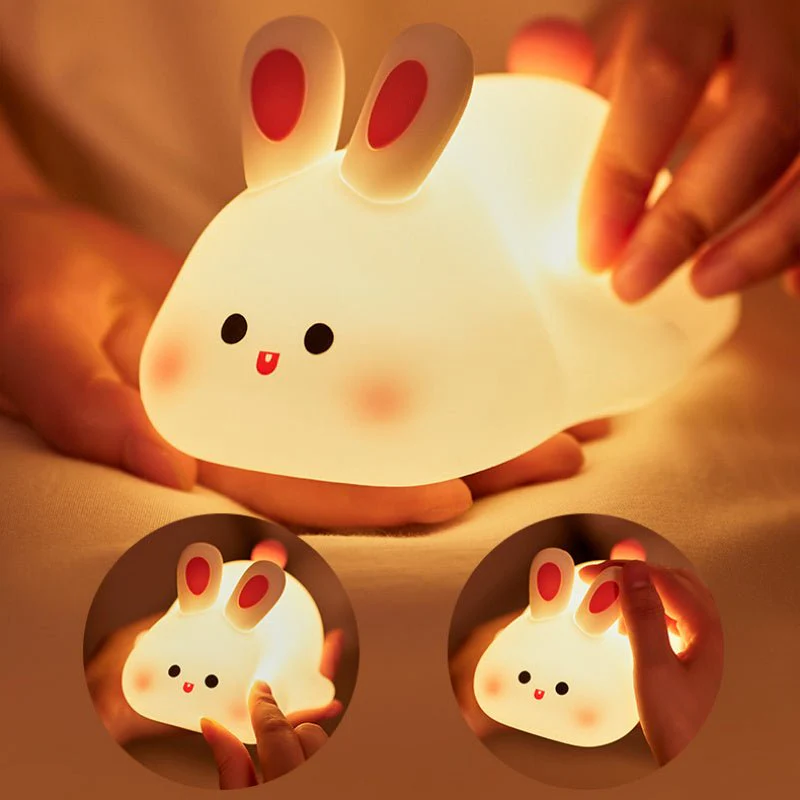 Cute LED Night Light Touch Sensor Cartoon Kid's Nightlights Big Face Rabbit Silicone Night Light Christmas Gift Bedside Lamp Home Decor - Image 11