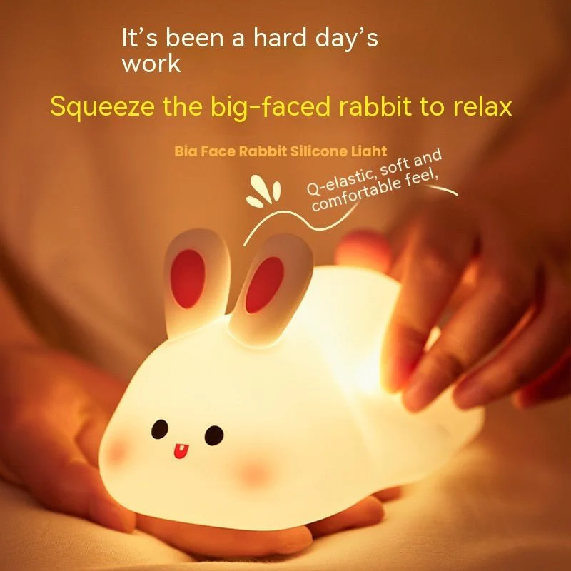 Cute LED Night Light Touch Sensor Cartoon Kid's Nightlights Big Face Rabbit Silicone Night Light Christmas Gift Bedside Lamp Home Decor - Image 12