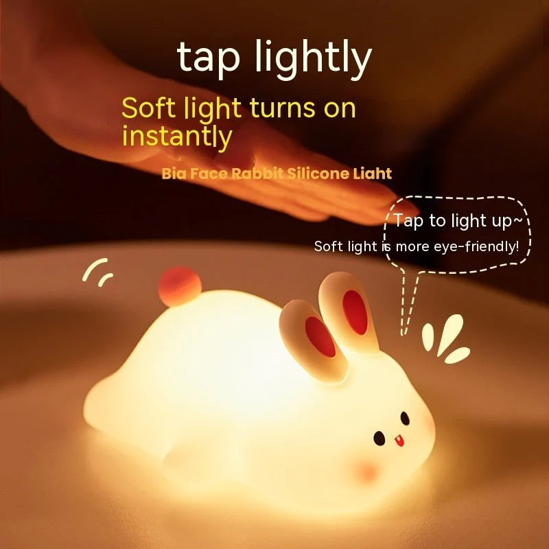 Cute LED Night Light Touch Sensor Cartoon Kid's Nightlights Big Face Rabbit Silicone Night Light Christmas Gift Bedside Lamp Home Decor - Image 13