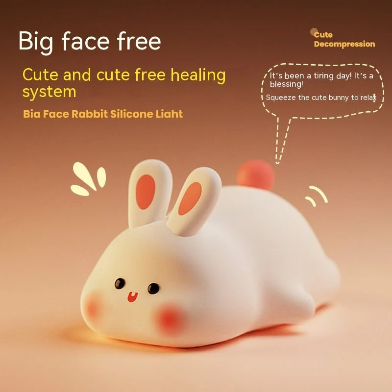 Cute LED Night Light Touch Sensor Cartoon Kid's Nightlights Big Face Rabbit Silicone Night Light Christmas Gift Bedside Lamp Home Decor - Image 17