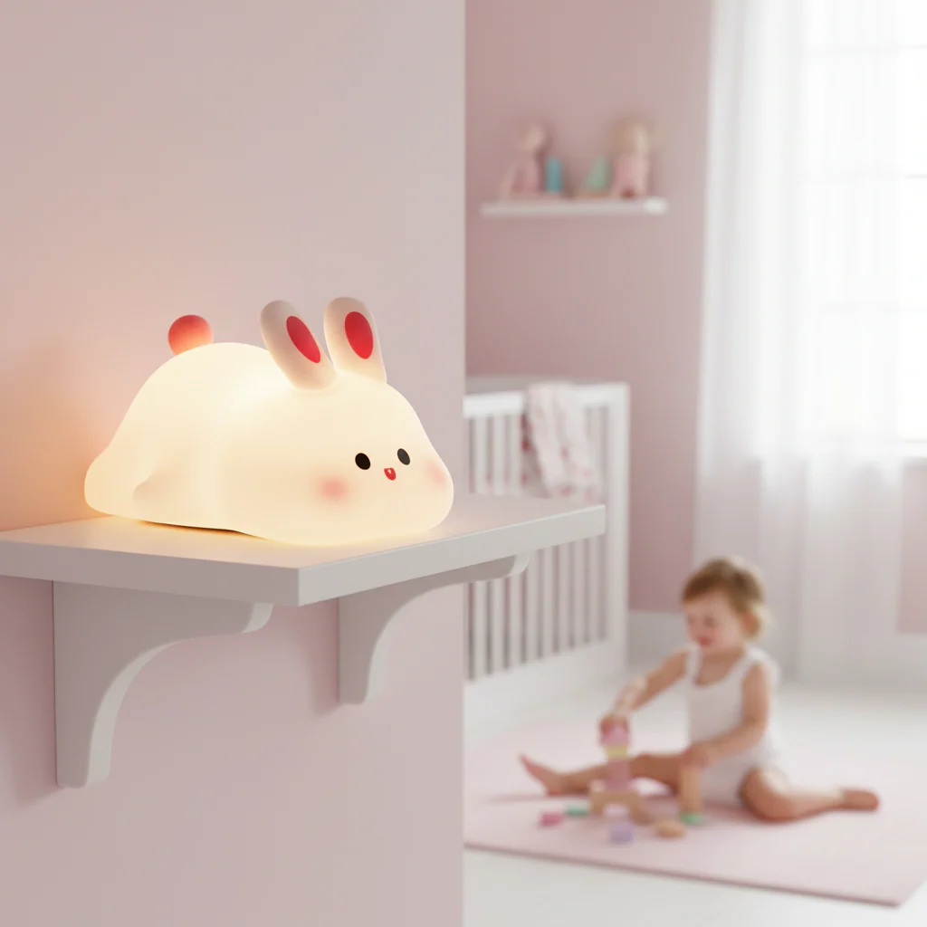 Cute LED Night Light Touch Sensor Cartoon Kid's Nightlights Big Face Rabbit Silicone Night Light Christmas Gift Bedside Lamp Home Decor - Image 3