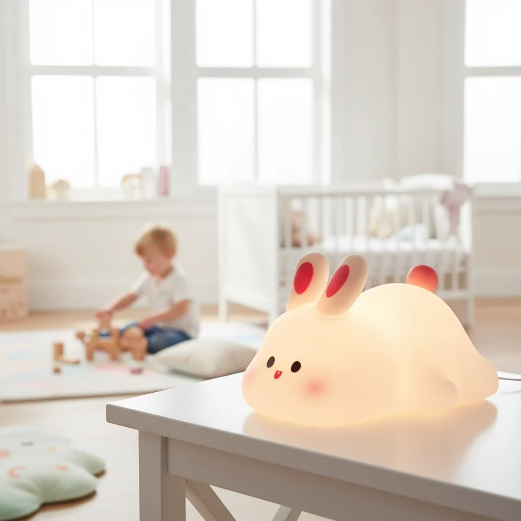 Cute LED Night Light Touch Sensor Cartoon Kid's Nightlights Big Face Rabbit Silicone Night Light Christmas Gift Bedside Lamp Home Decor - Image 6