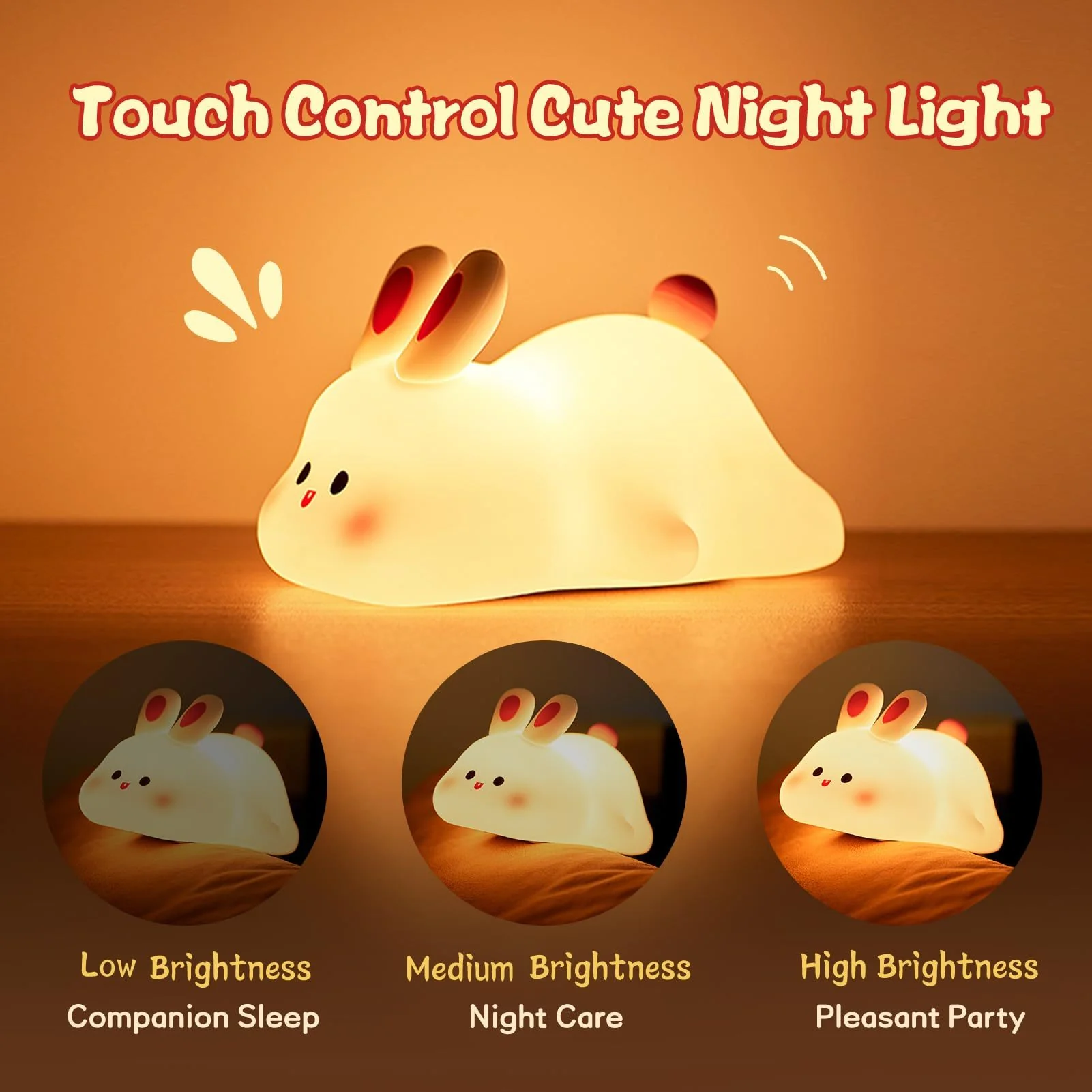 Cute LED Night Light Touch Sensor Cartoon Kid's Nightlights Big Face Rabbit Silicone Night Light Christmas Gift Bedside Lamp Home Decor - Image 9