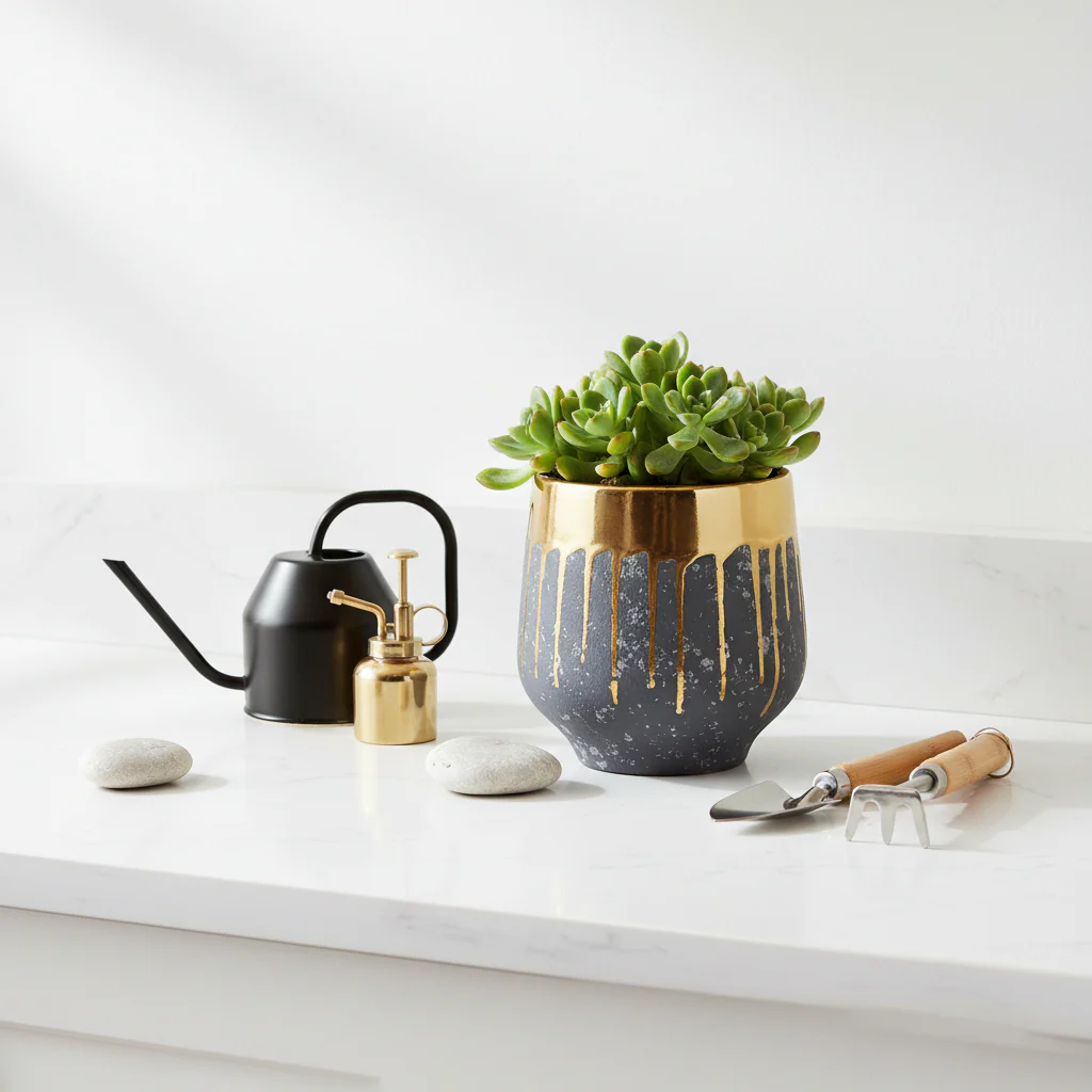 Cyrus Grey and Gold Finish Planter - Image 4