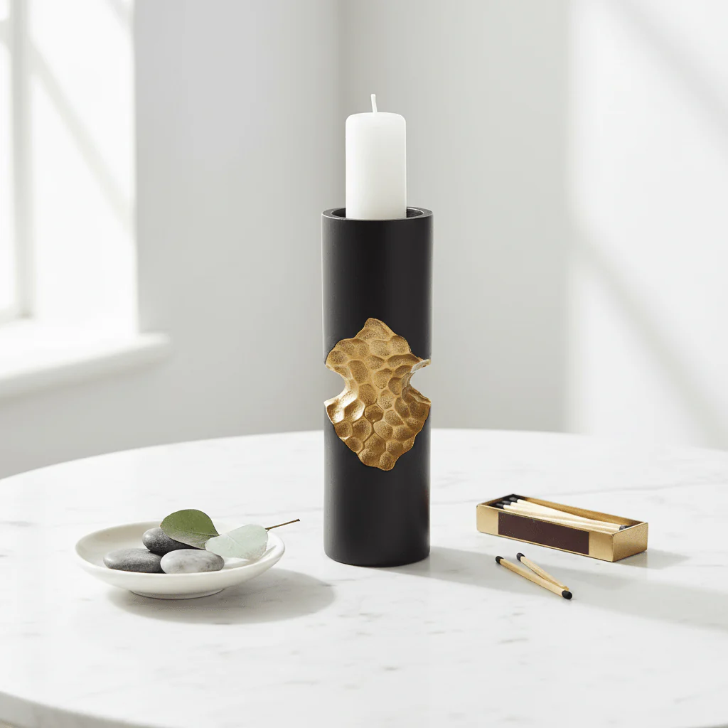 Daito Small Black and Gold Finish Candle Holder - Image 4