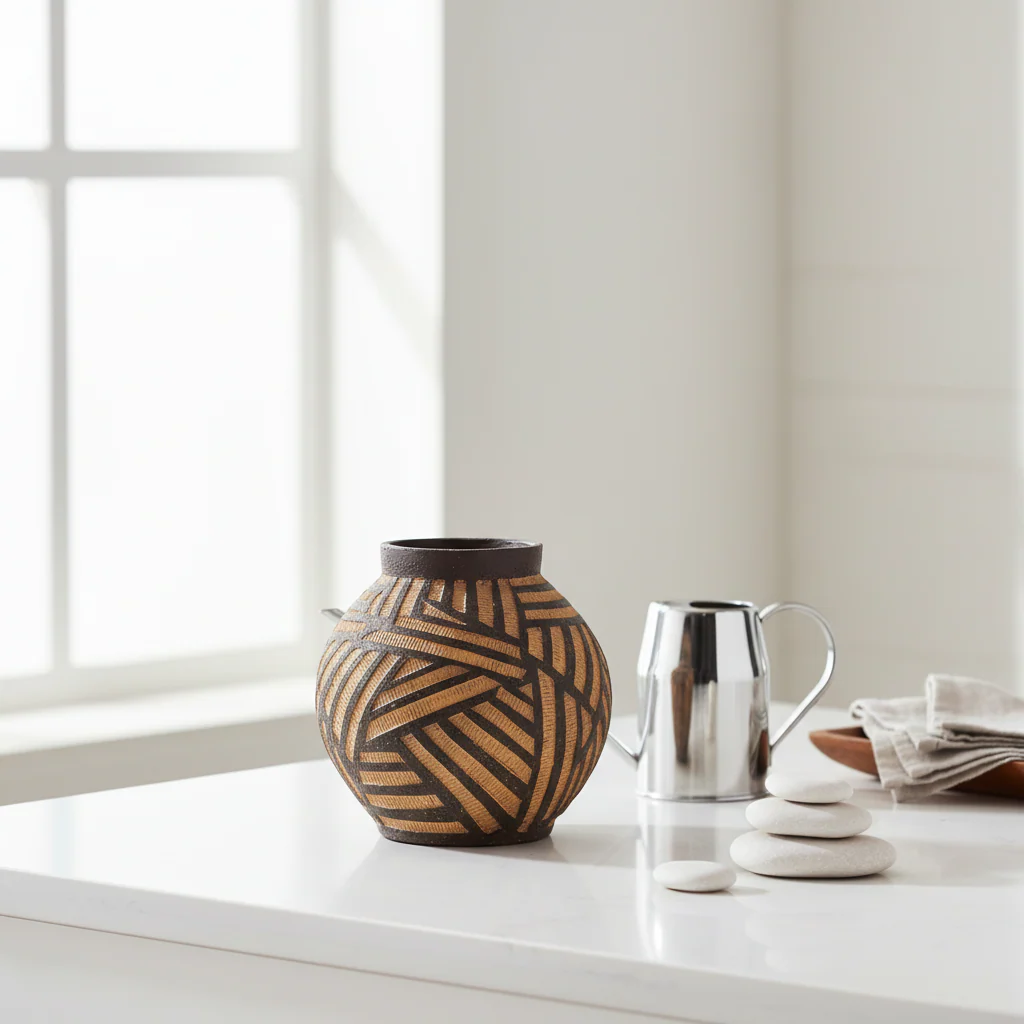 Darnell Round Natural And Black Planter - Image 4