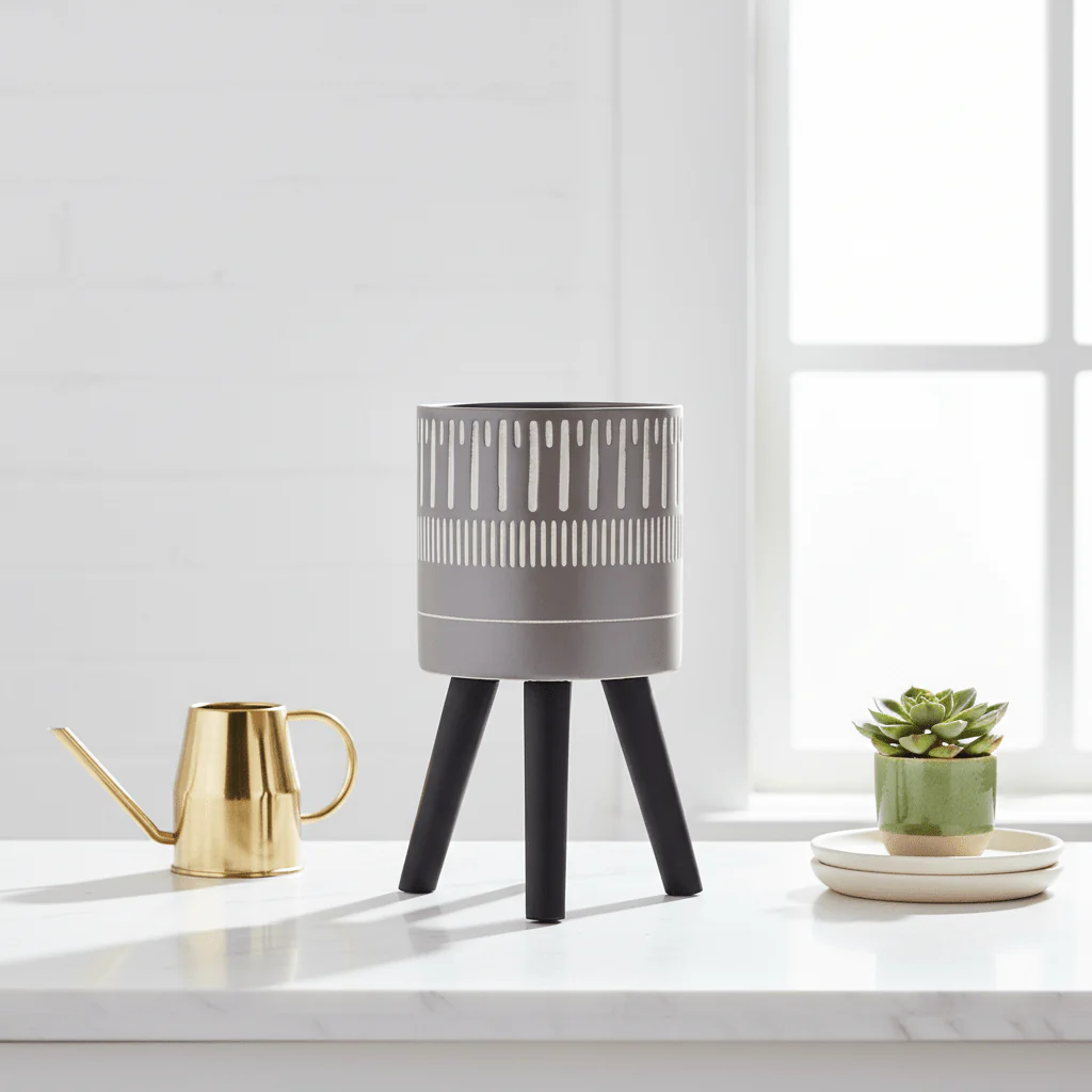 Darnell Small Black And White Finish Planter - Image 4