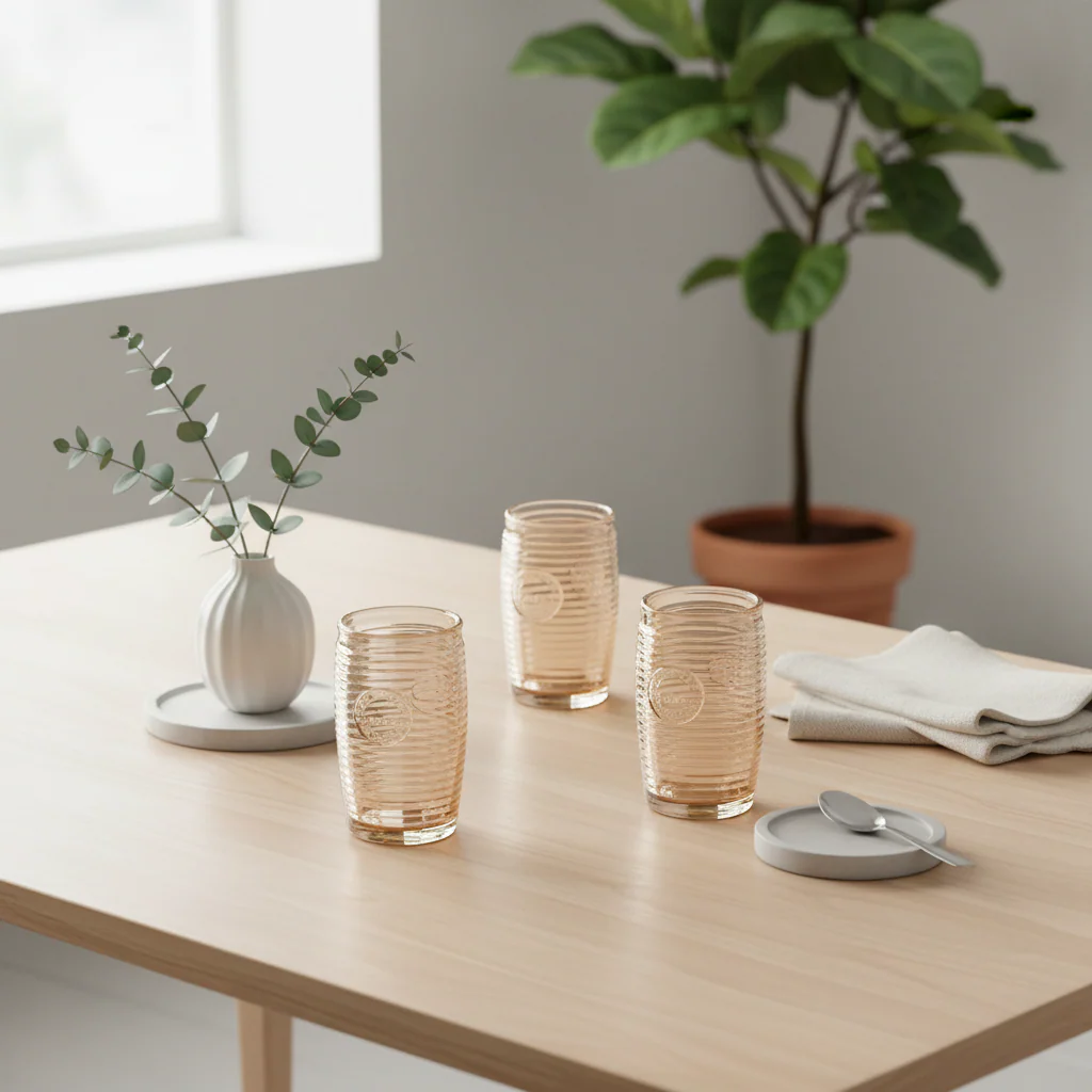 Dayla Set of Four Gold Ribbed Glass Tumblers - Image 3