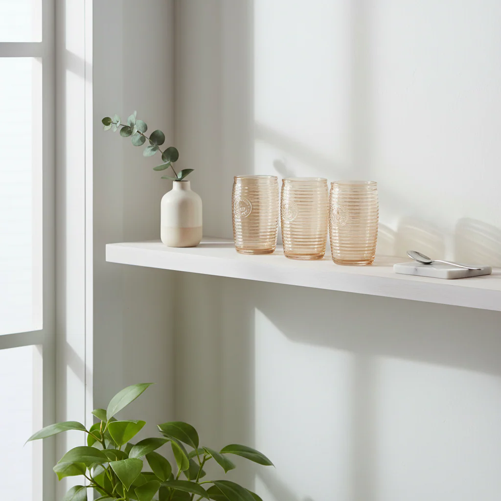 Dayla Set of Four Gold Ribbed Glass Tumblers - Image 4