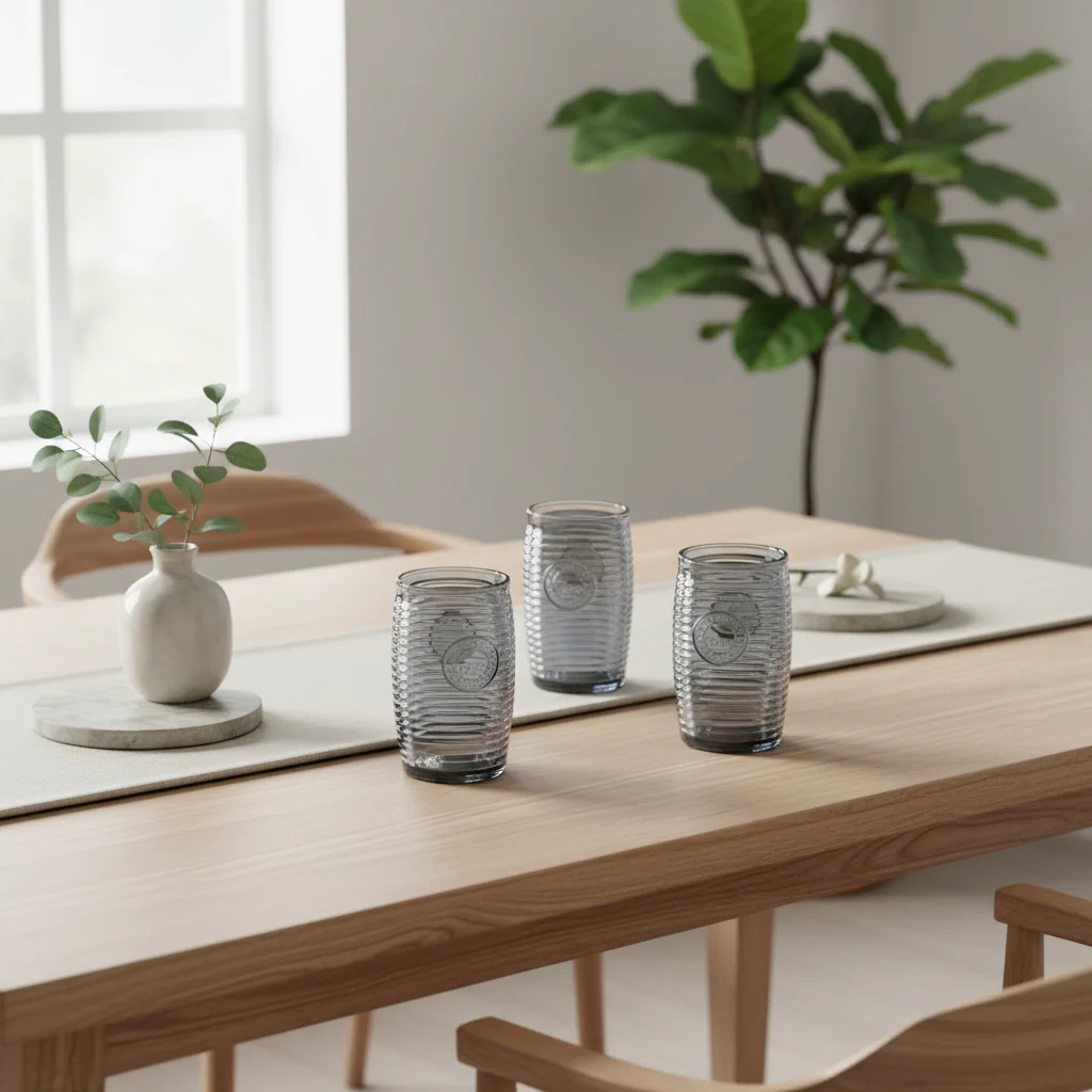Dayla Set of Four Grey Ribbed Glass Tumblers - Image 3