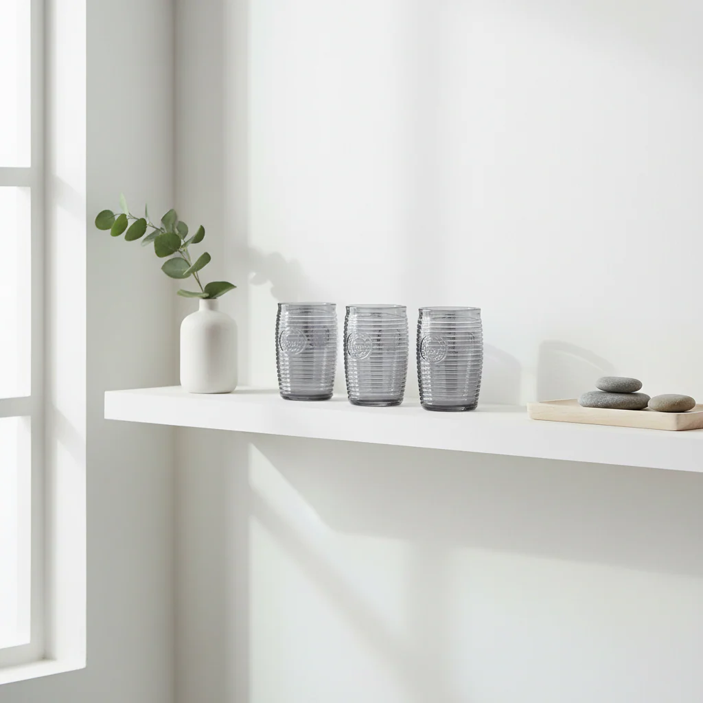 Dayla Set of Four Grey Ribbed Glass Tumblers - Image 4