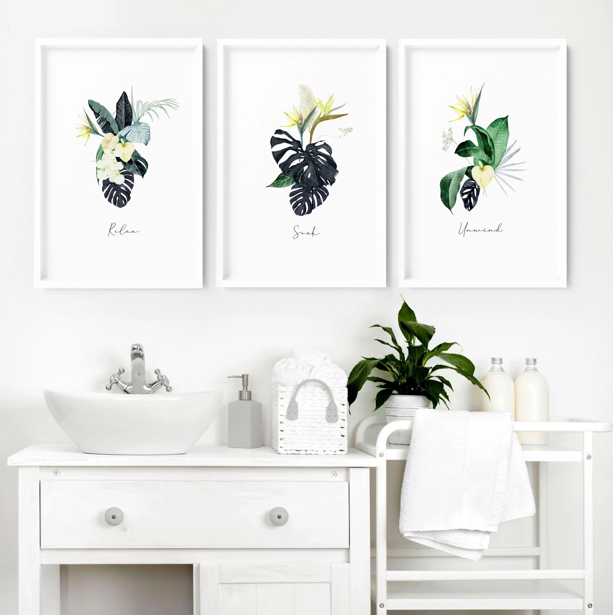 Decoration for bathroom walls | Set of 3 Tropical wall art - Image 2