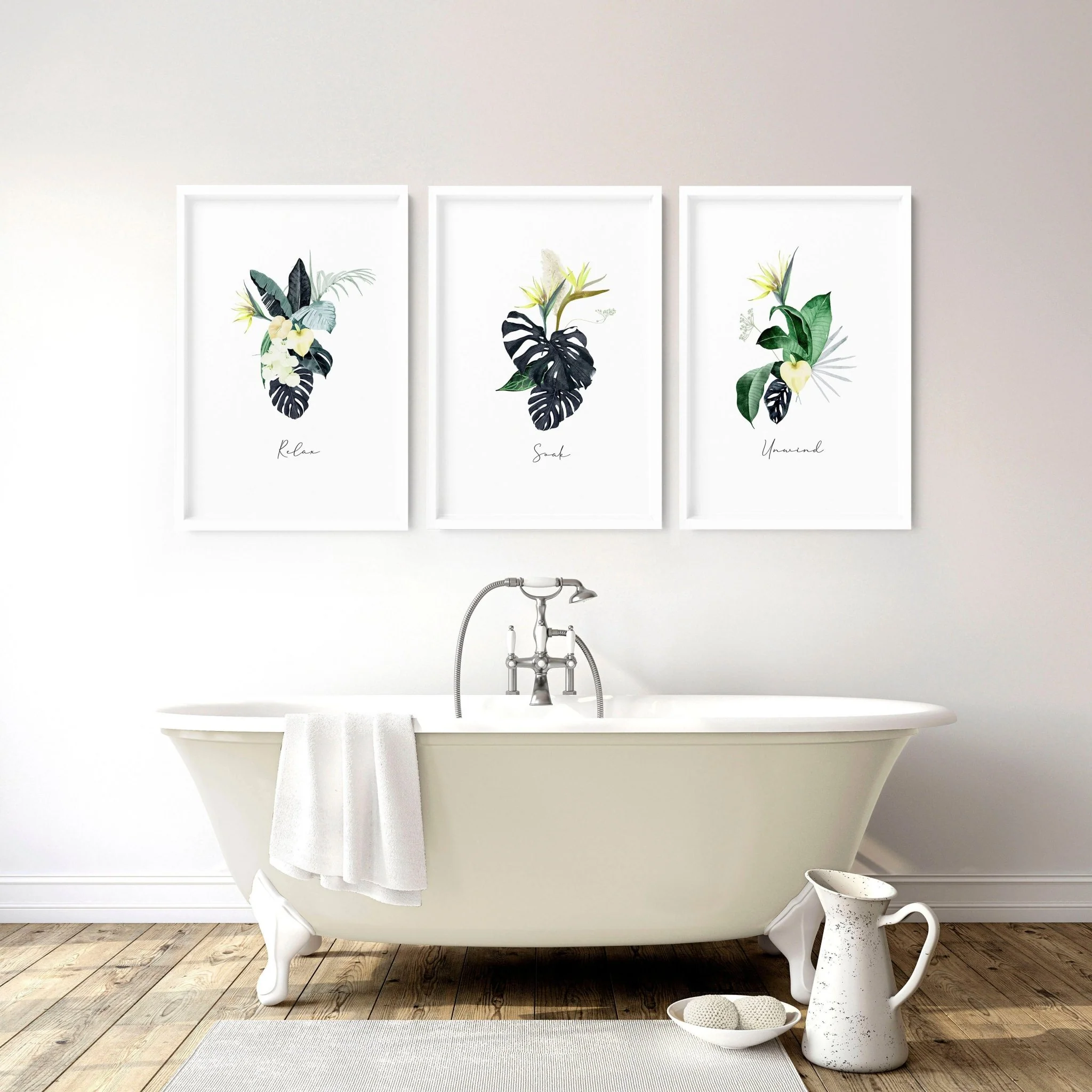 Decoration for bathroom walls | Set of 3 Tropical wall art - Image 7