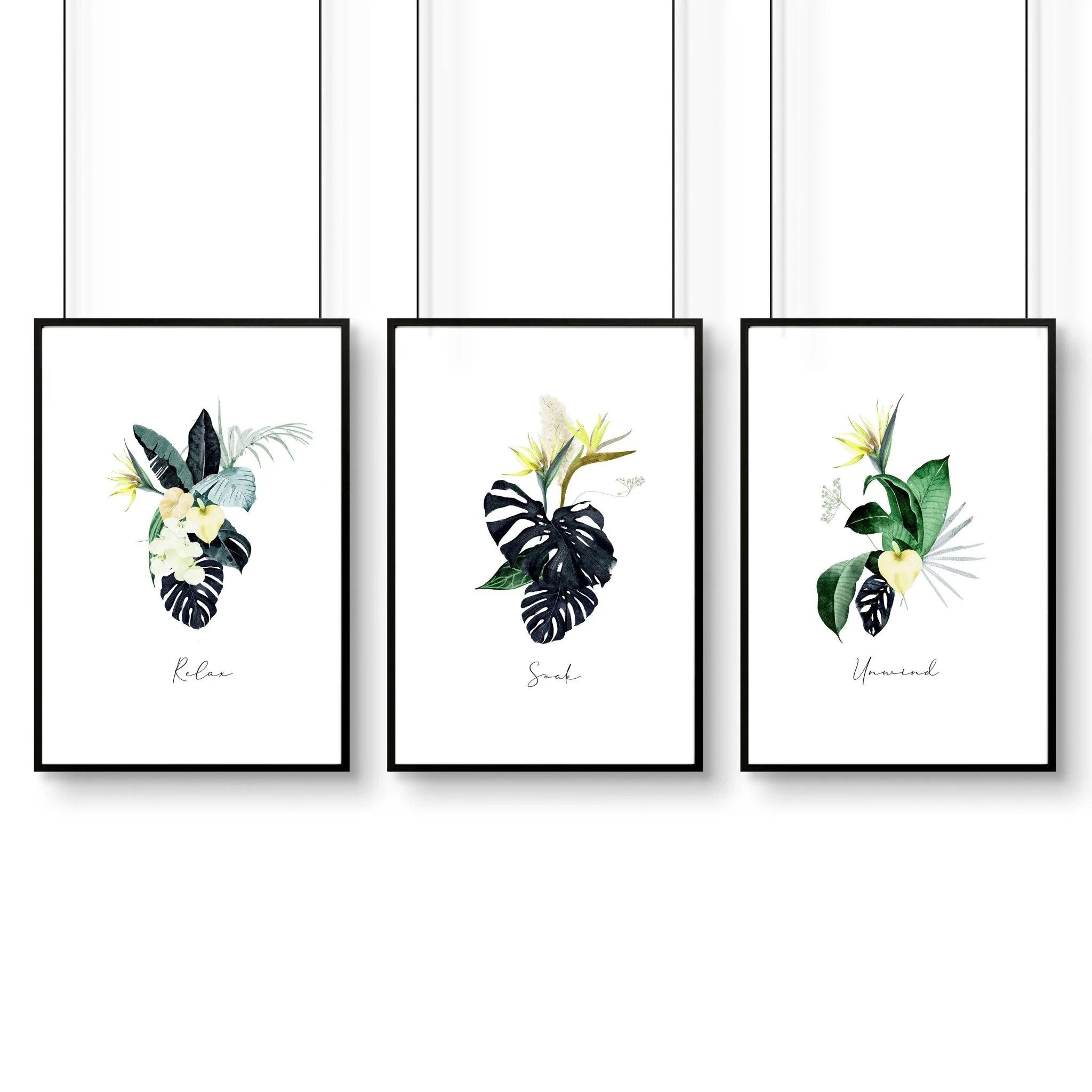 Decoration for bathroom walls | Set of 3 Tropical wall art - Image 9