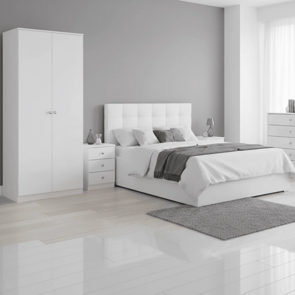 Denver 3 Door Wardrobe Bedroom Set White Gloss