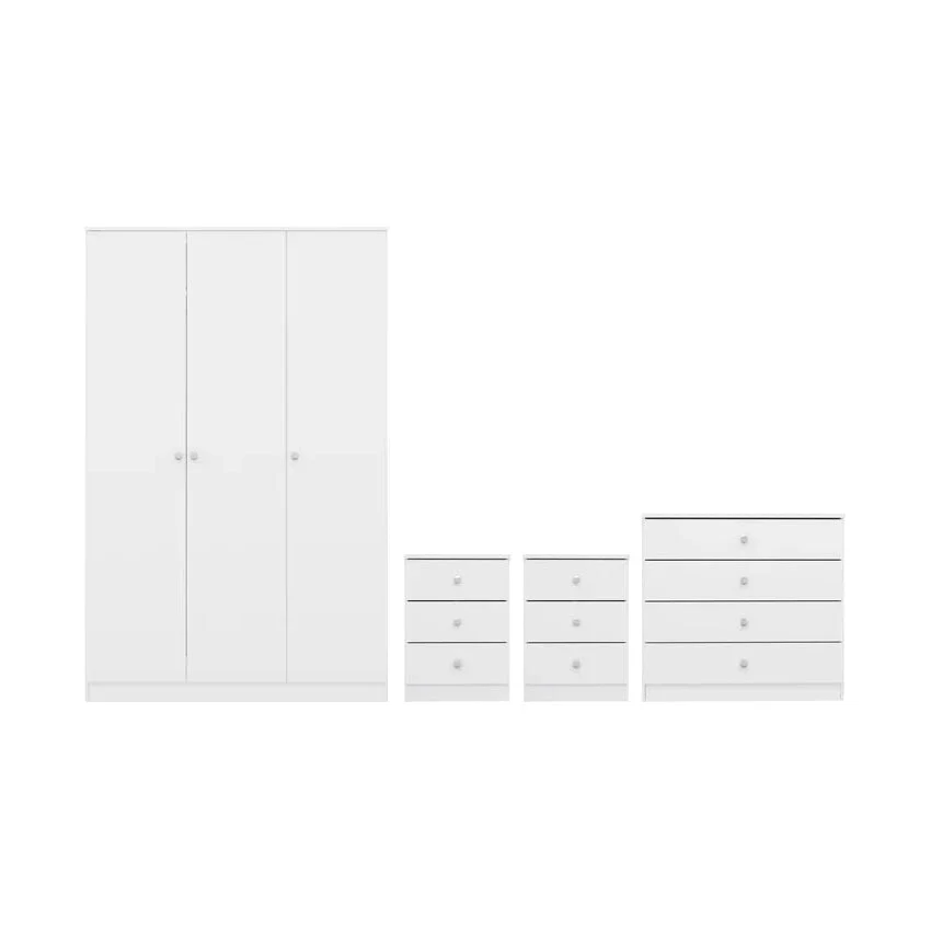 Denver 3 Door Wardrobe Bedroom Set White Gloss - Image 2