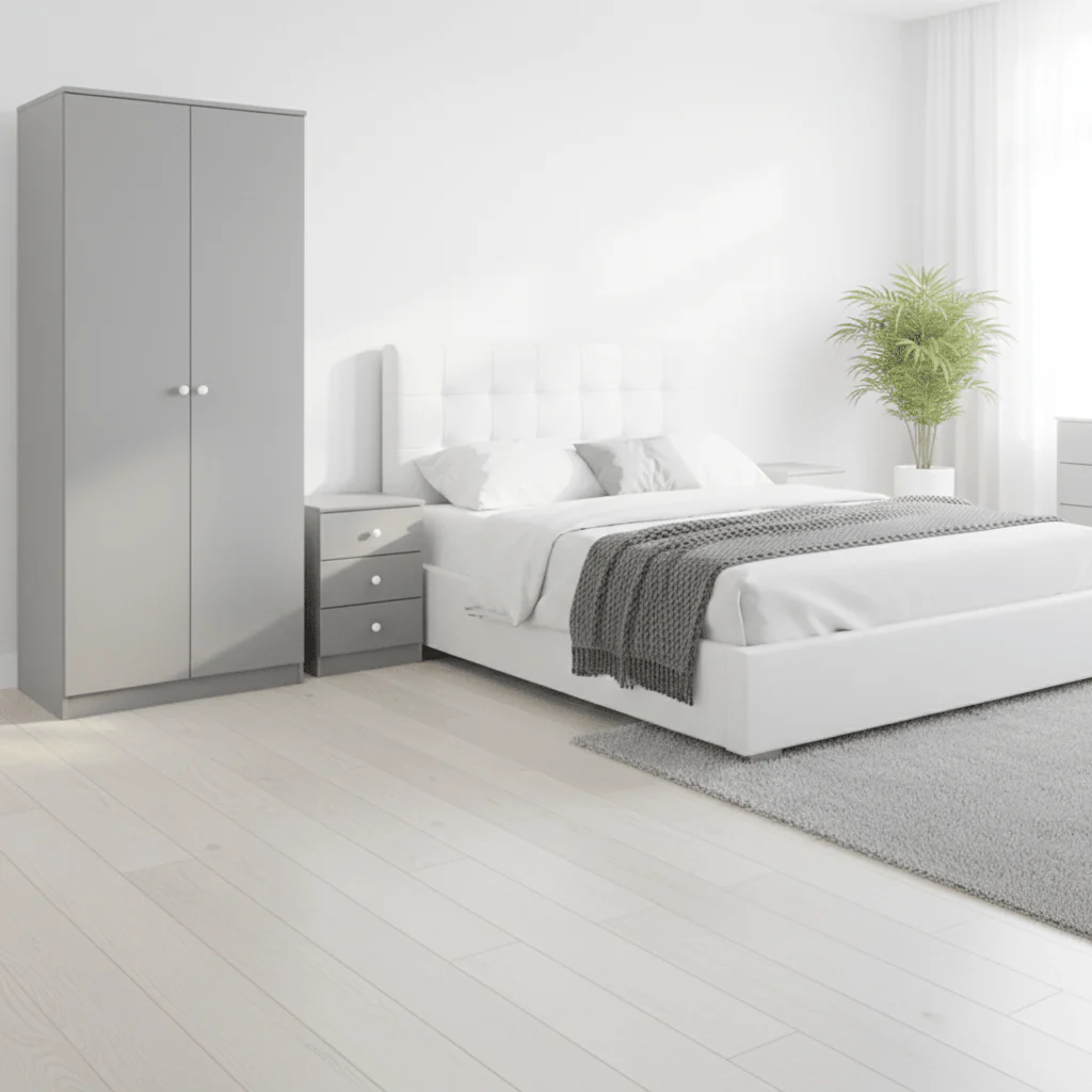 Denver 3 Door Wardrobe Bedroom Set White Gloss - Image 3
