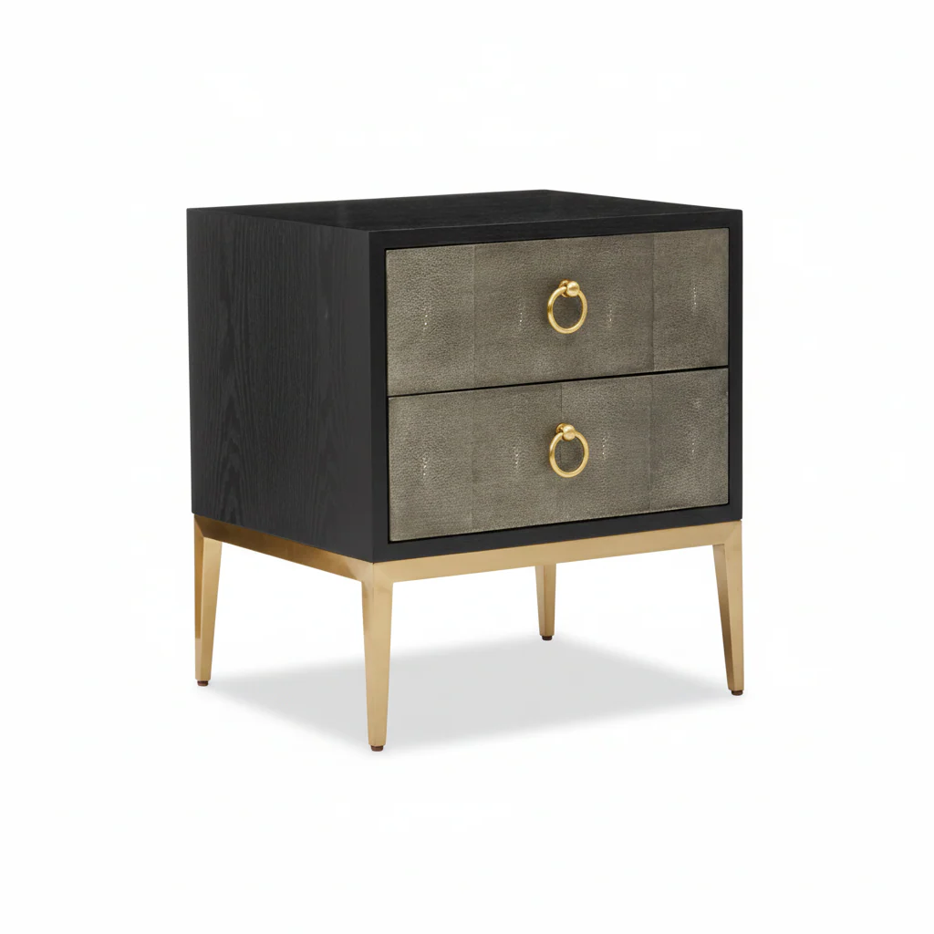 Deruta Two Drawer Grey Shagreen Effect Side Table