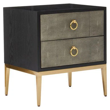Deruta Two Drawer Grey Shagreen Effect Side Table - Image 5