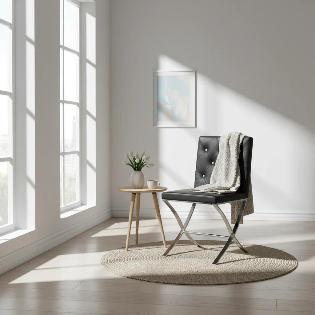 Diamante Black Leather Effect Chair With Stainless Steel Cross Legs - Image 3