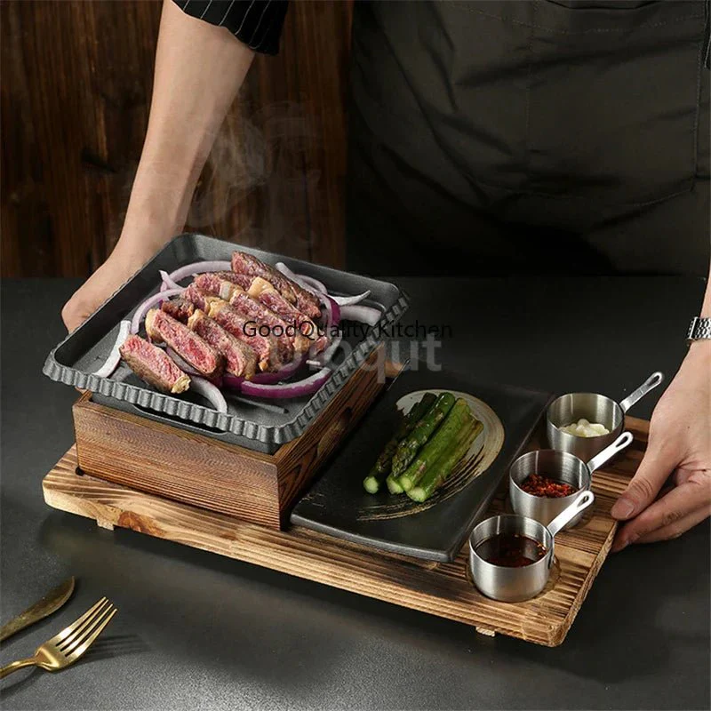 Dining room single and double tableware Cast iron barbecue plate Square alcohol oven baking tray Korean style barbecue stove set - Image 12
