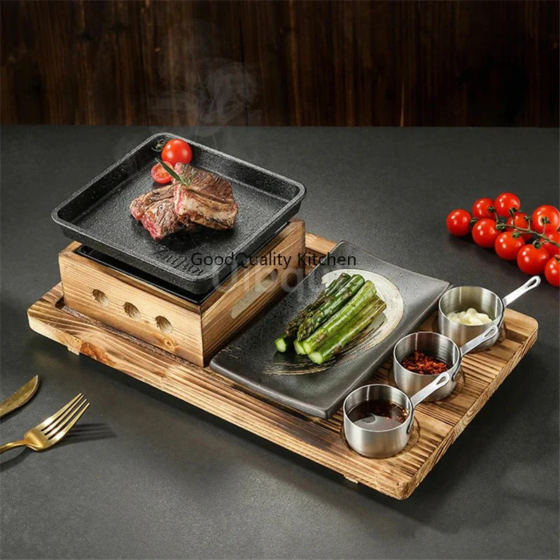 Dining room single and double tableware Cast iron barbecue plate Square alcohol oven baking tray Korean style barbecue stove set - Image 14