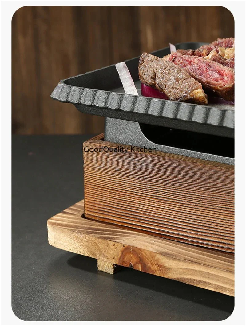 Dining room single and double tableware Cast iron barbecue plate Square alcohol oven baking tray Korean style barbecue stove set - Image 16