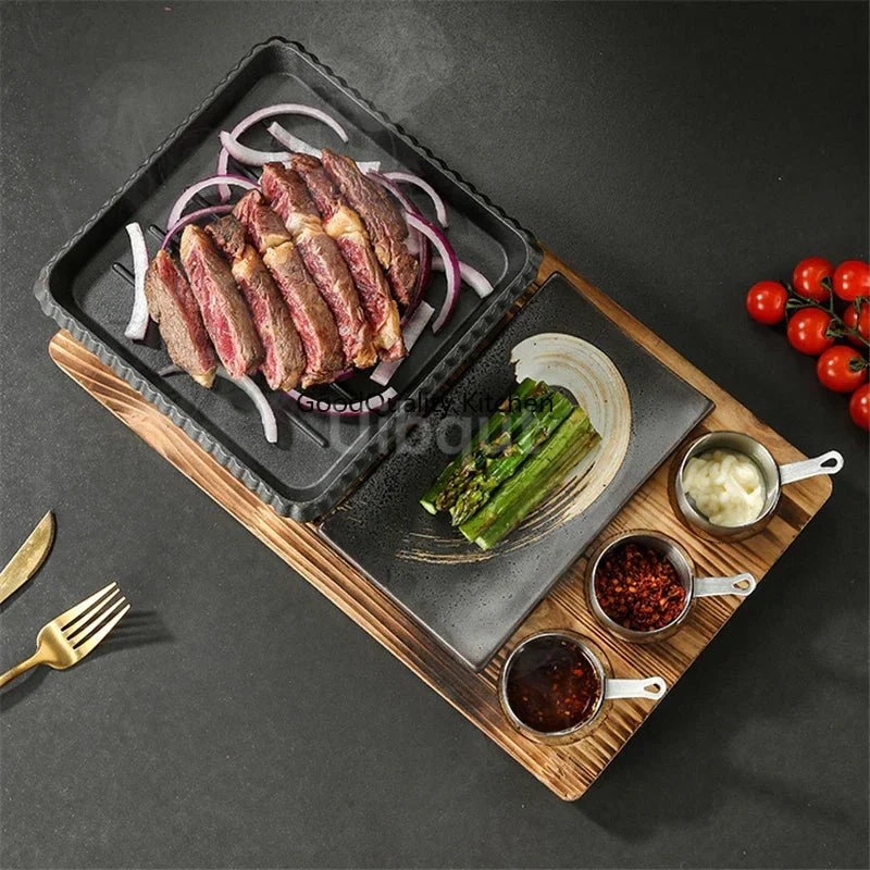 Dining room single and double tableware Cast iron barbecue plate Square alcohol oven baking tray Korean style barbecue stove set - Image 19