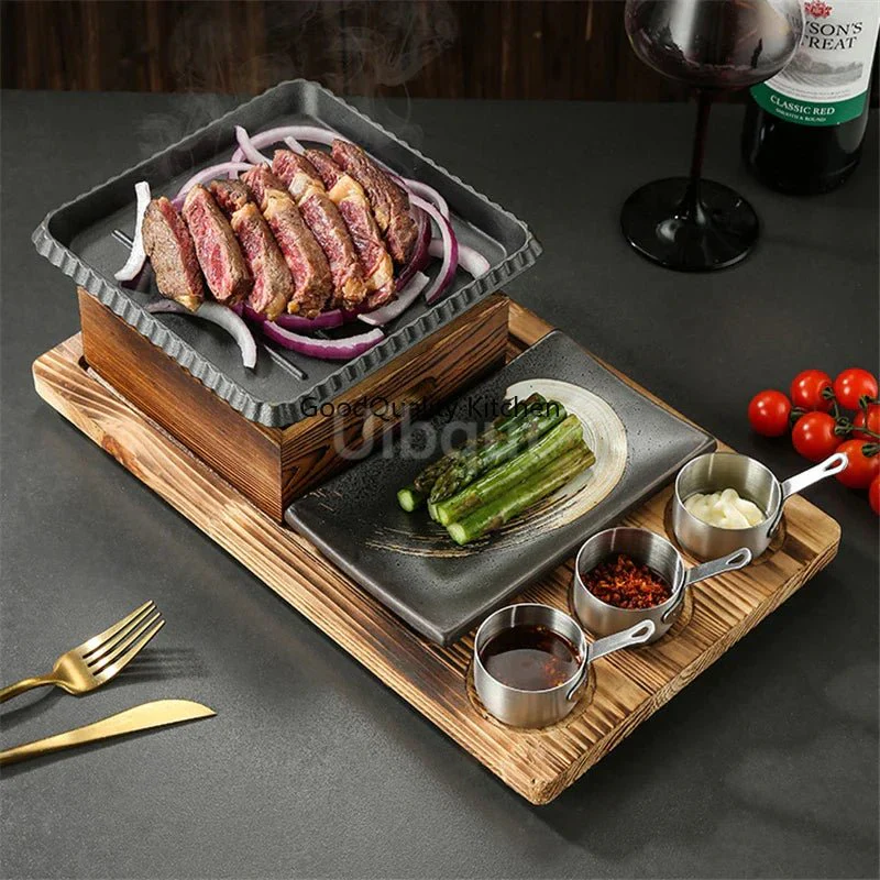 Dining room single and double tableware Cast iron barbecue plate Square alcohol oven baking tray Korean style barbecue stove set - Image 20