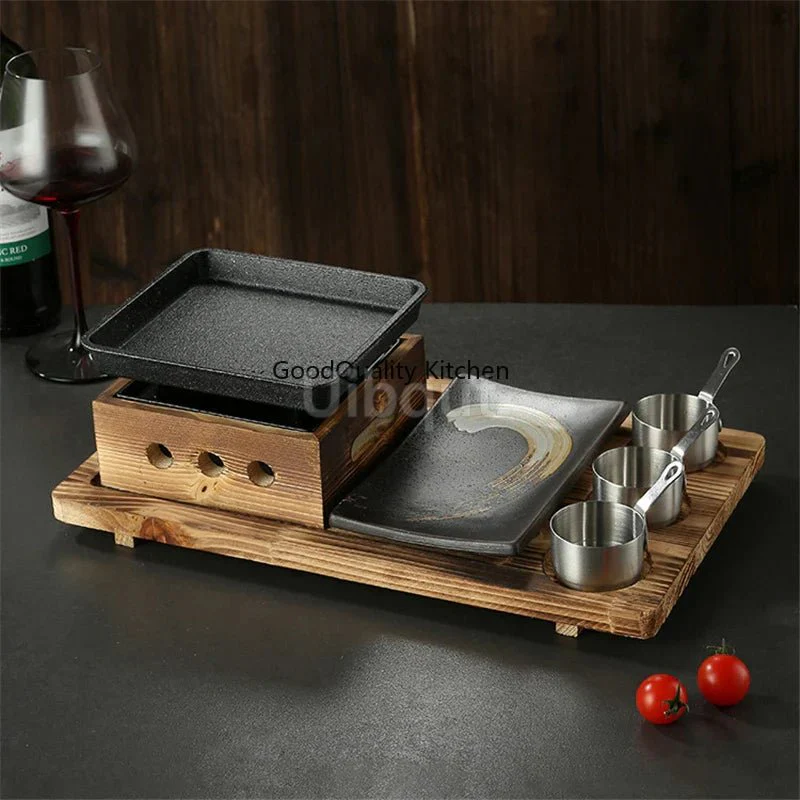 Dining room single and double tableware Cast iron barbecue plate Square alcohol oven baking tray Korean style barbecue stove set - Image 21