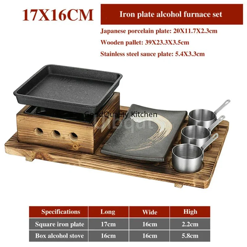 Dining room single and double tableware Cast iron barbecue plate Square alcohol oven baking tray Korean style barbecue stove set - Image 25