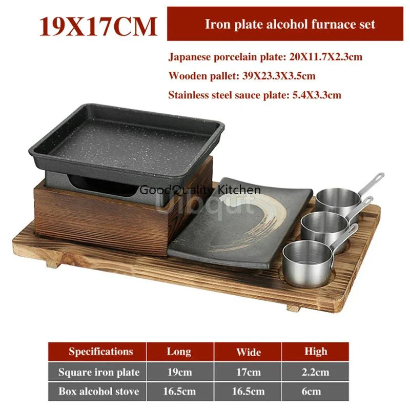 Dining room single and double tableware Cast iron barbecue plate Square alcohol oven baking tray Korean style barbecue stove set - Image 26