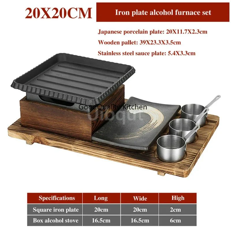 Dining room single and double tableware Cast iron barbecue plate Square alcohol oven baking tray Korean style barbecue stove set - Image 27