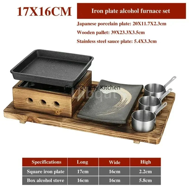 Dining room single and double tableware Cast iron barbecue plate Square alcohol oven baking tray Korean style barbecue stove set - Image 33