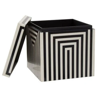 Donato Large Square Black and White Stripe Trinket Box - Image 5