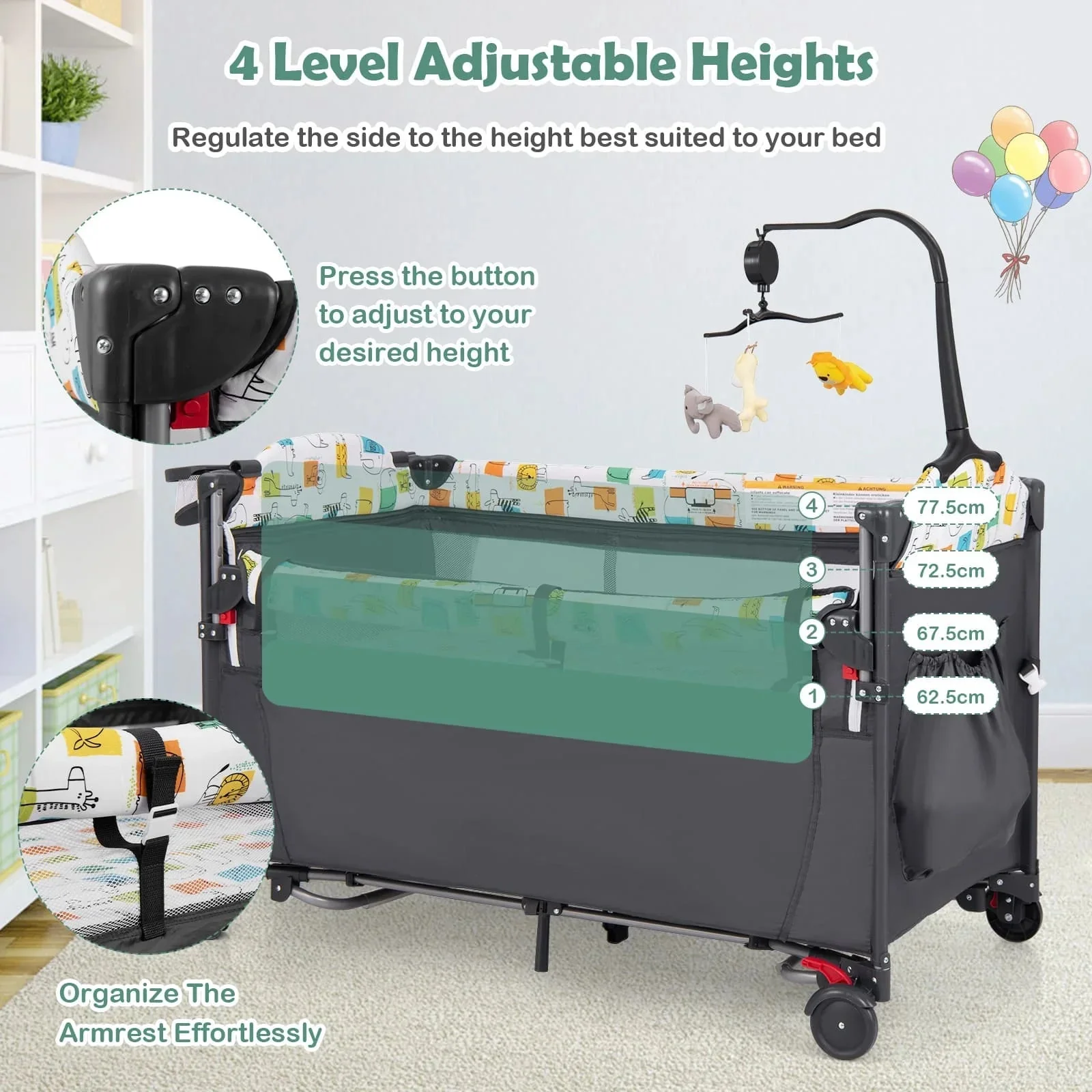 DORTALA 5-in-1 Baby Bassinet Bedside Sleeper Portable Pack and Play-Grey - Image 3