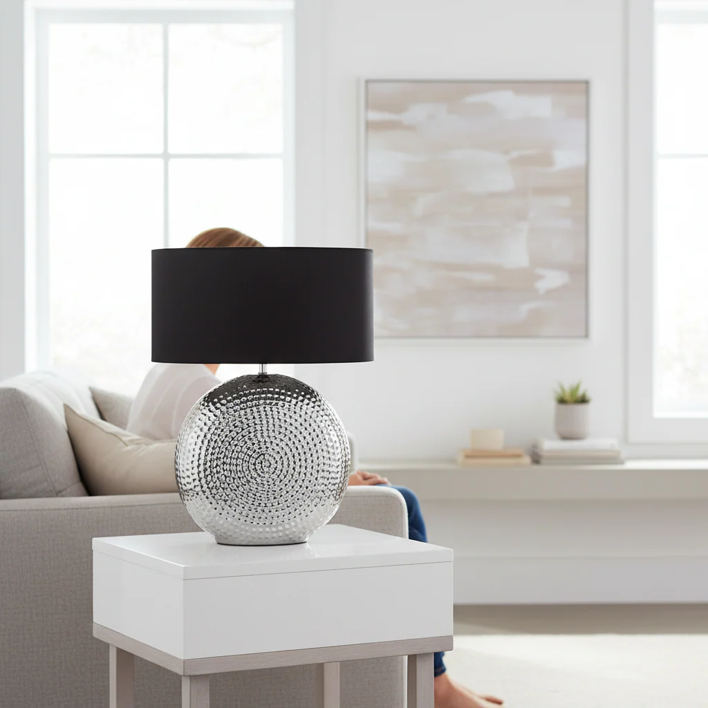 Evette Small Hammered Chrome Finish Table Lamp - Image 2