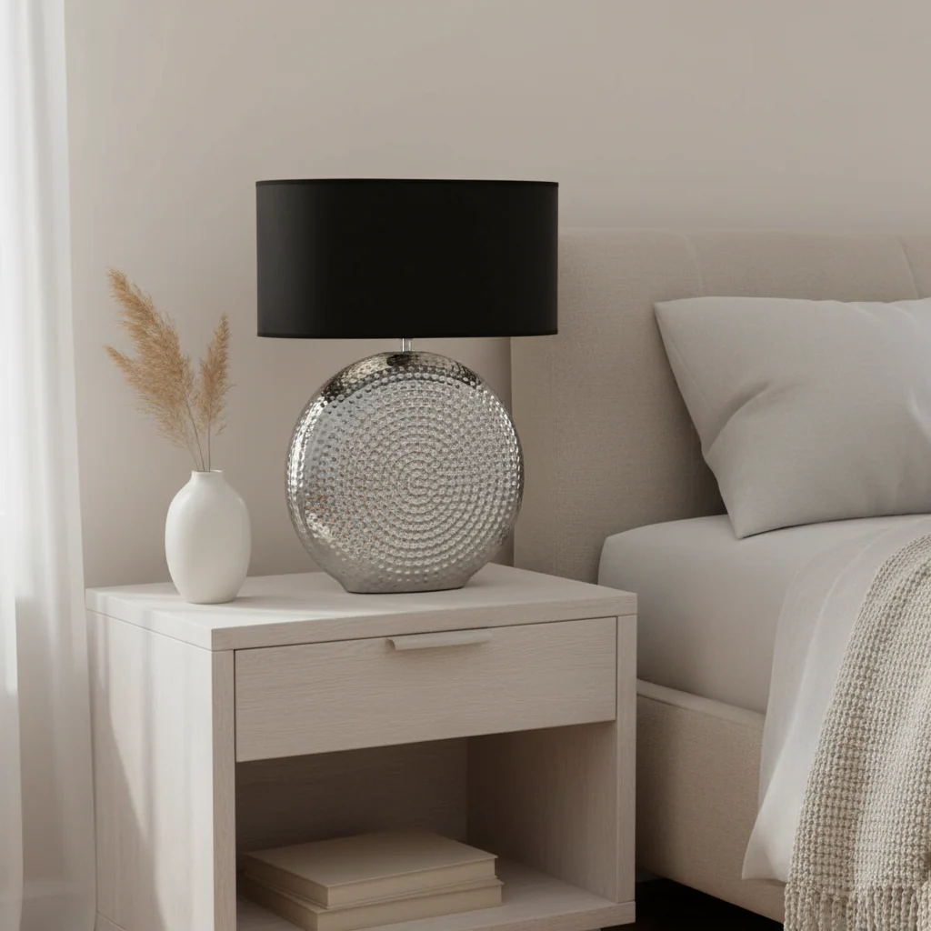 Evette Small Hammered Chrome Finish Table Lamp - Image 3